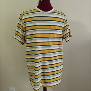 O´Neill Mens T Shirt Striped Medium Standard Fit  Pocket Yellow Retro Style